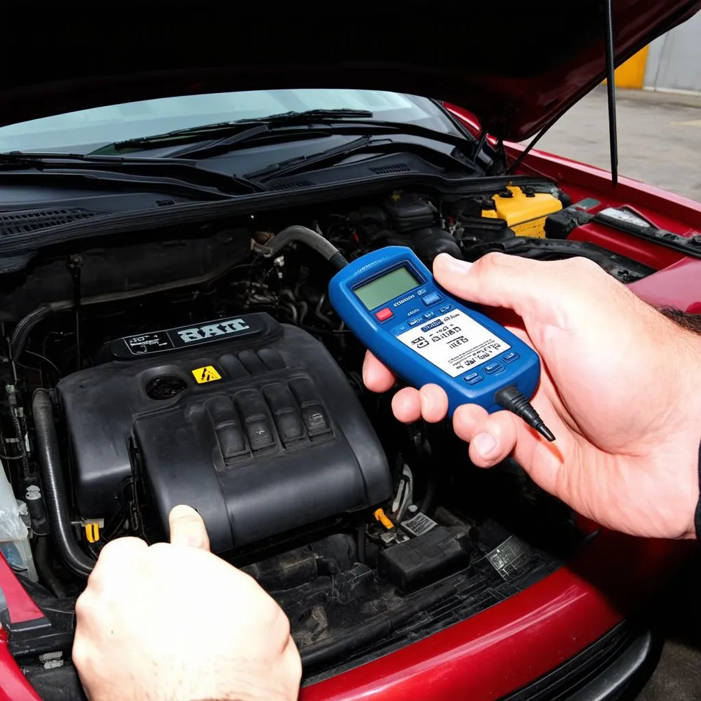 Mechanic connecting an OBD2 scanner